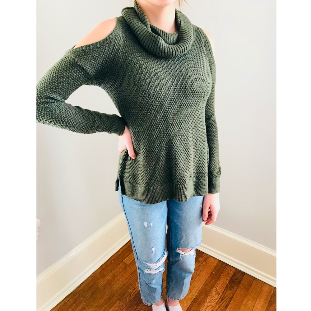 Green Sweater with Shoulder Cutouts